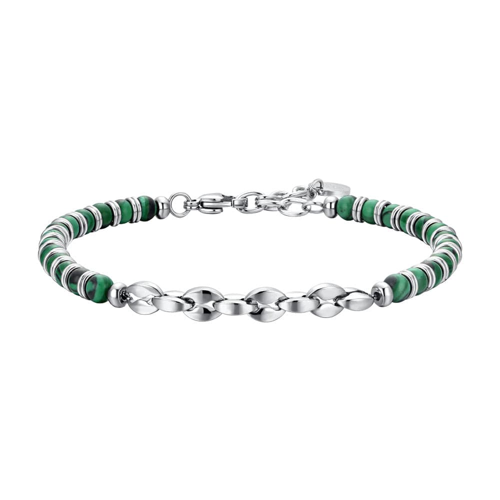 Luca Barra -  BRACCIALE UOMO IN ACCIAIO PIETRE VERDI ED ELEMENTI IN ACCIAIO