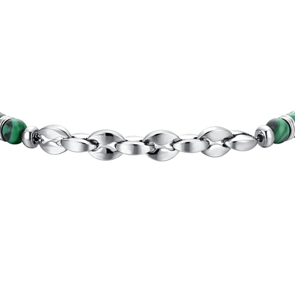 Luca Barra -  BRACCIALE UOMO IN ACCIAIO PIETRE VERDI ED ELEMENTI IN ACCIAIO in Bracciali Alba Gioielli - Casoria, commercioVirtuoso.it