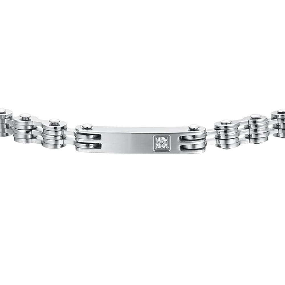 Luca Barra -  BRACCIALE UOMO IN ACCIAIO PIASTRA E ZIRCONE in Bracciali Alba Gioielli - Casoria, commercioVirtuoso.it