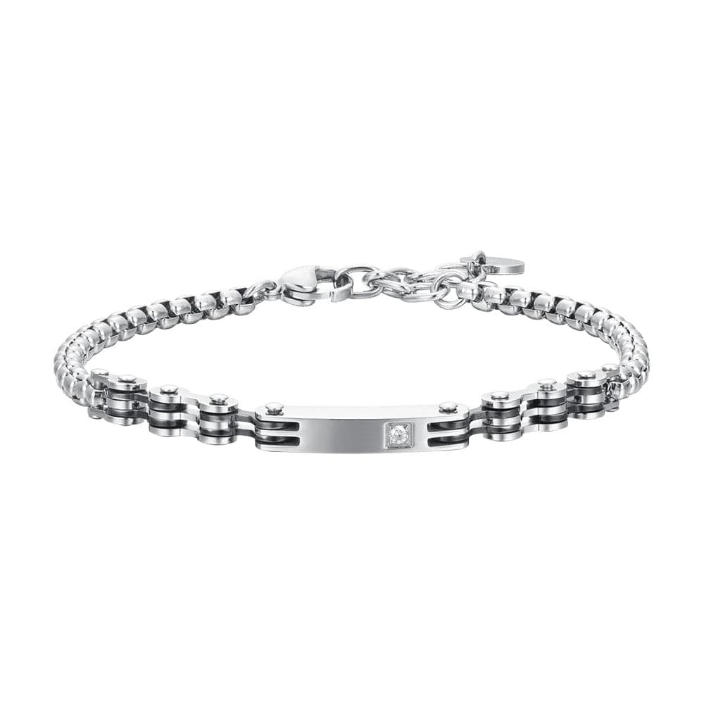 Luca Barra -  BRACCIALE UOMO IN ACCIAIO ELEMENTI IP NERO E ZIRCONE in Bracciali Alba Gioielli - Casoria, commercioVirtuoso.it