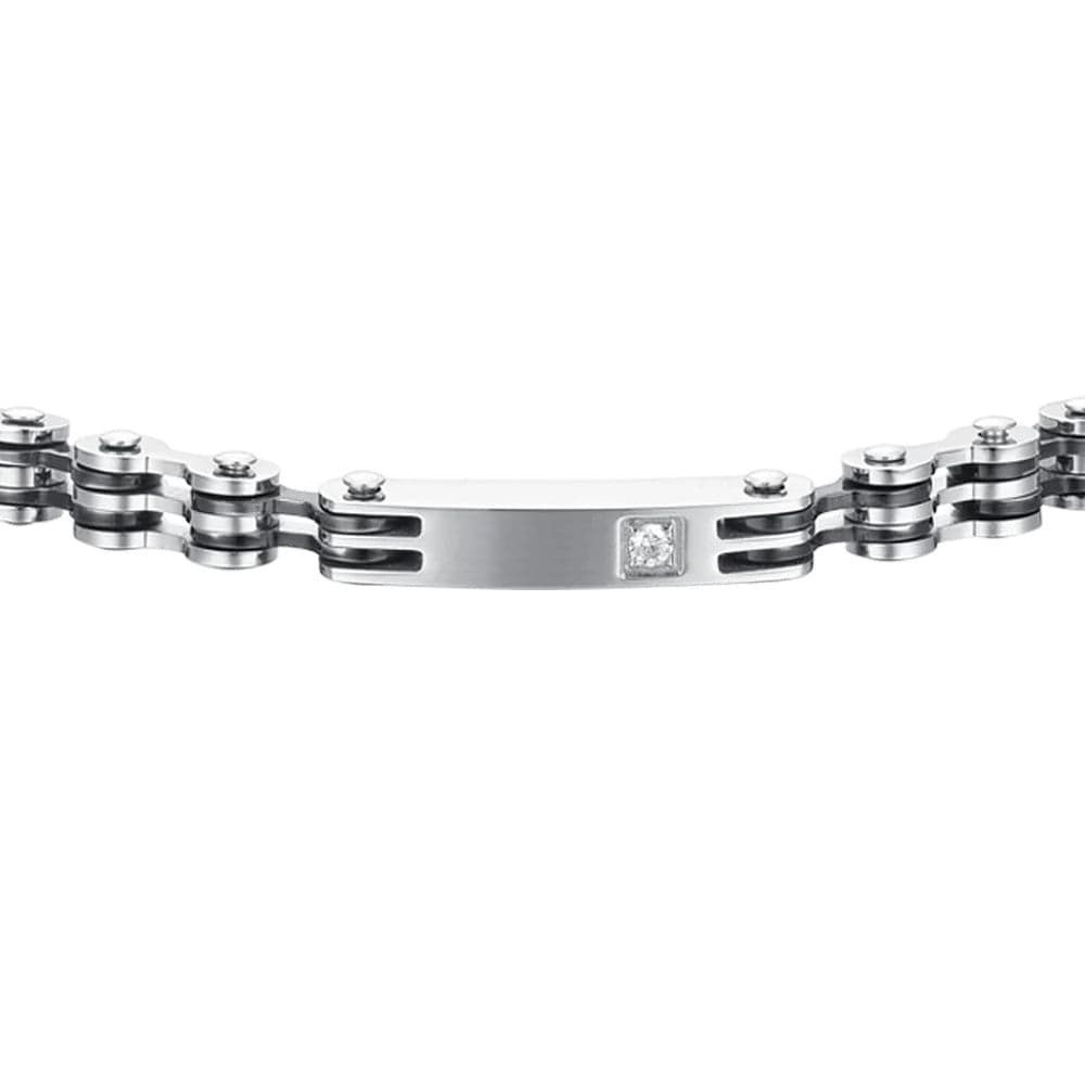 Luca Barra -  BRACCIALE UOMO IN ACCIAIO ELEMENTI IP NERO E ZIRCONE in Bracciali Alba Gioielli - Casoria, commercioVirtuoso.it