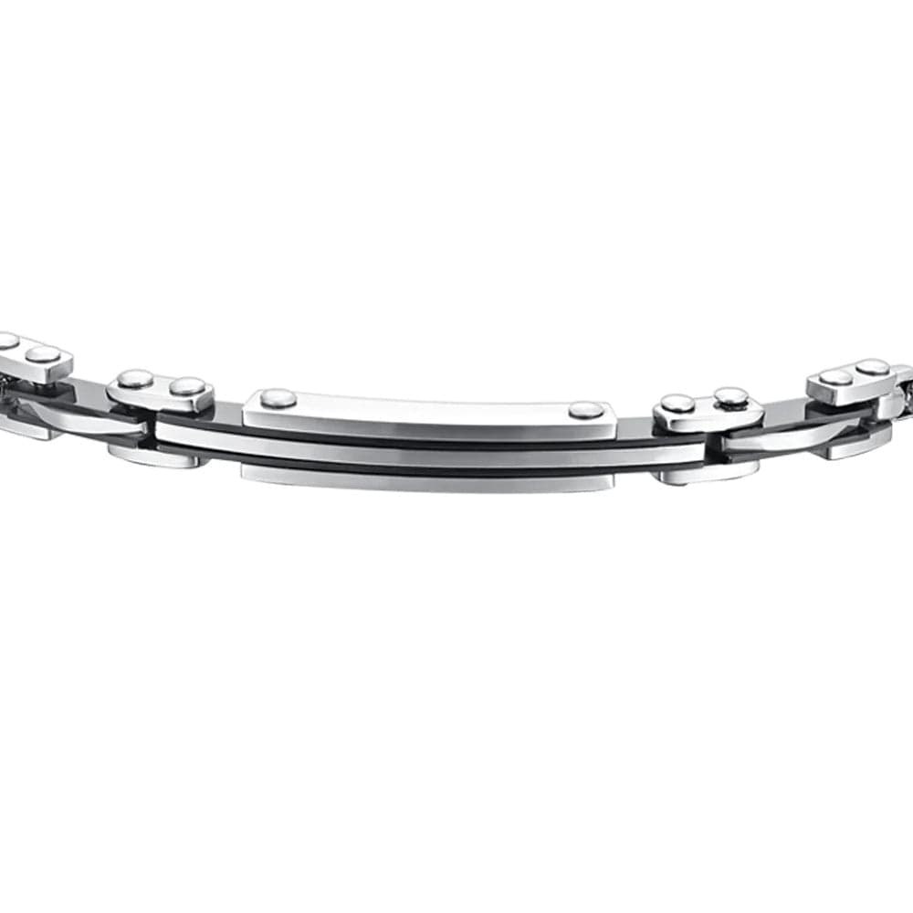 Luca Barra -  BRACCIALE UOMO IN ACCIAIO PIASTRA ED ELEMENTI IP NERO in Bracciali Alba Gioielli - Casoria, commercioVirtuoso.it