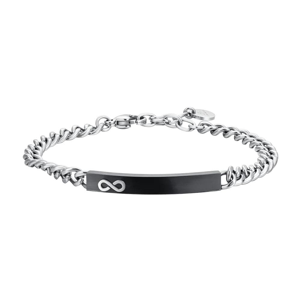 Luca Barra -  BRACCIALE UOMO IN ACCIAIO PIASTRA IP BLACK CON INFINITO in Bracciali Alba Gioielli - Casoria, commercioVirtuoso.it