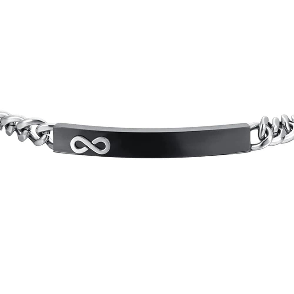 Luca Barra -  BRACCIALE UOMO IN ACCIAIO PIASTRA IP BLACK CON INFINITO in Bracciali Alba Gioielli - Casoria, commercioVirtuoso.it