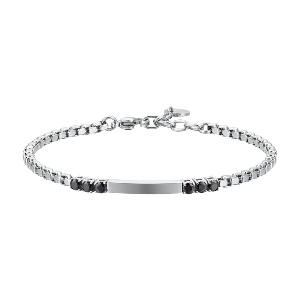 Luca Barra - BRACCIALE UOMO IN ACCIAIO PIASTRA E ZIRCONI NERI in Bracciali Alba Gioielli - Casoria, commercioVirtuoso.it