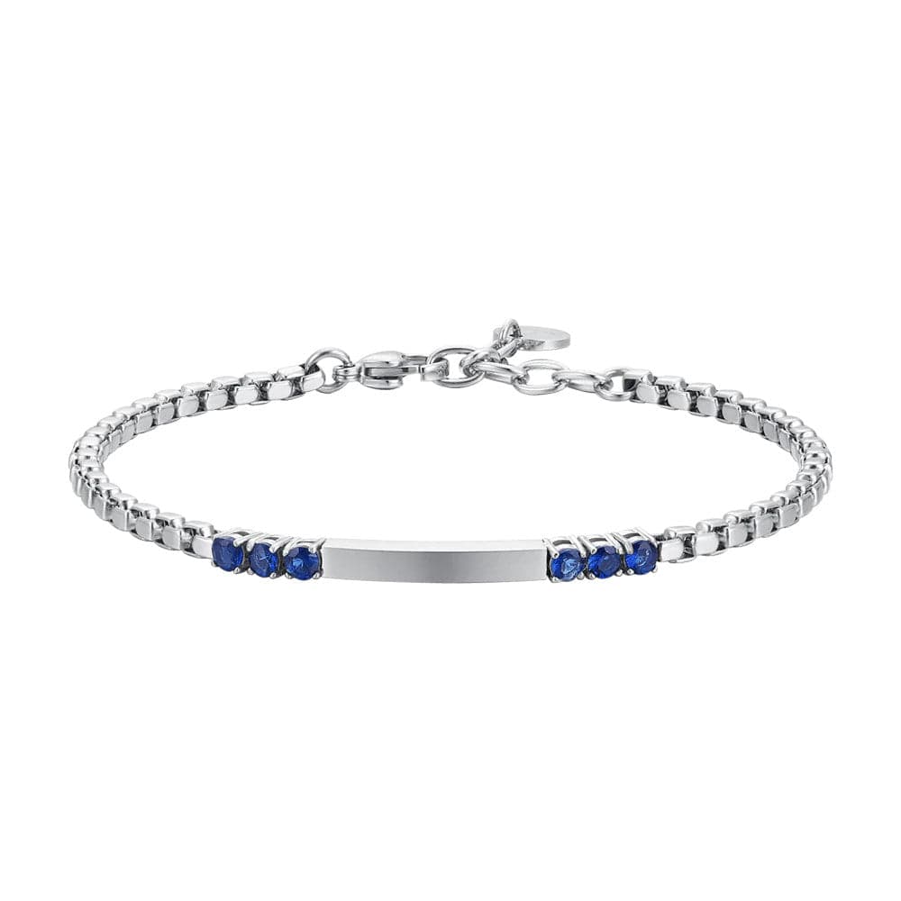 Luca Barra - BRACCIALE UOMO IN ACCIAIO PIASTRA E ZIRCONI BLU in Bracciali Alba Gioielli - Casoria, commercioVirtuoso.it