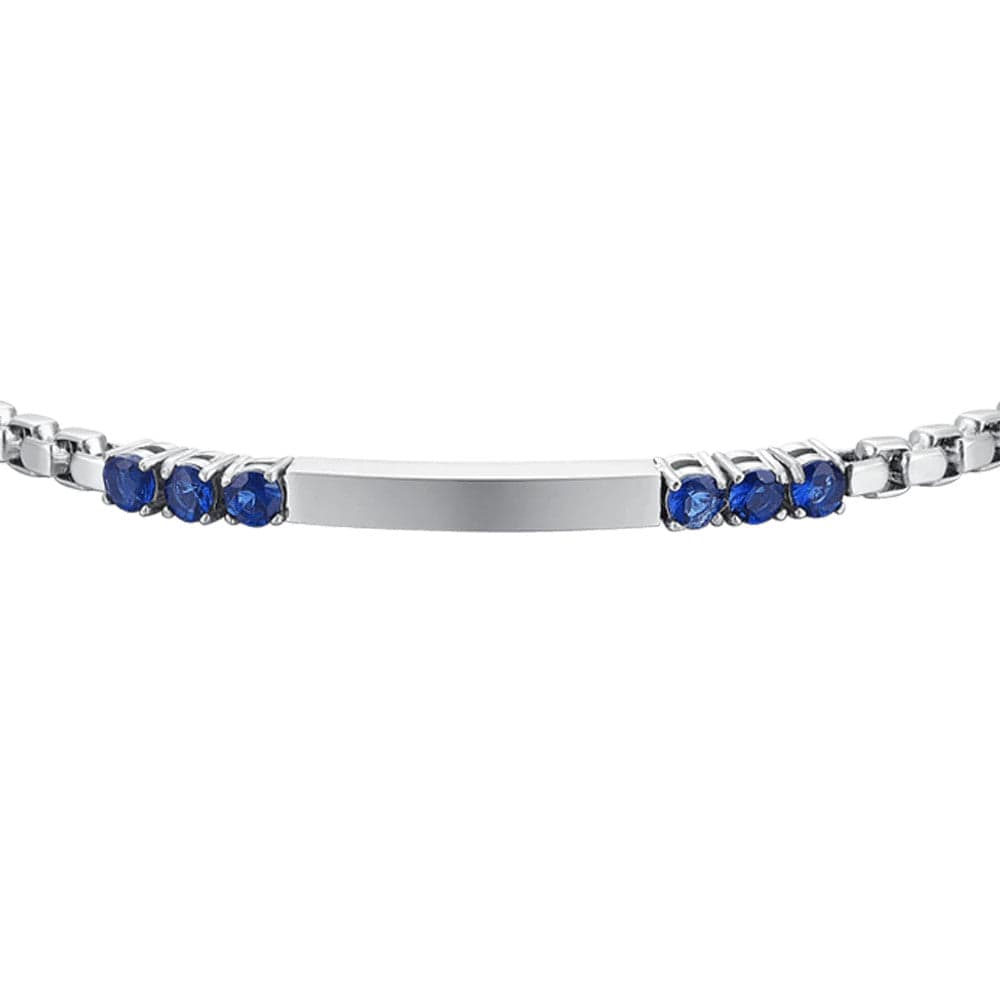 Luca Barra - BRACCIALE UOMO IN ACCIAIO PIASTRA E ZIRCONI BLU in Bracciali Alba Gioielli - Casoria, commercioVirtuoso.it