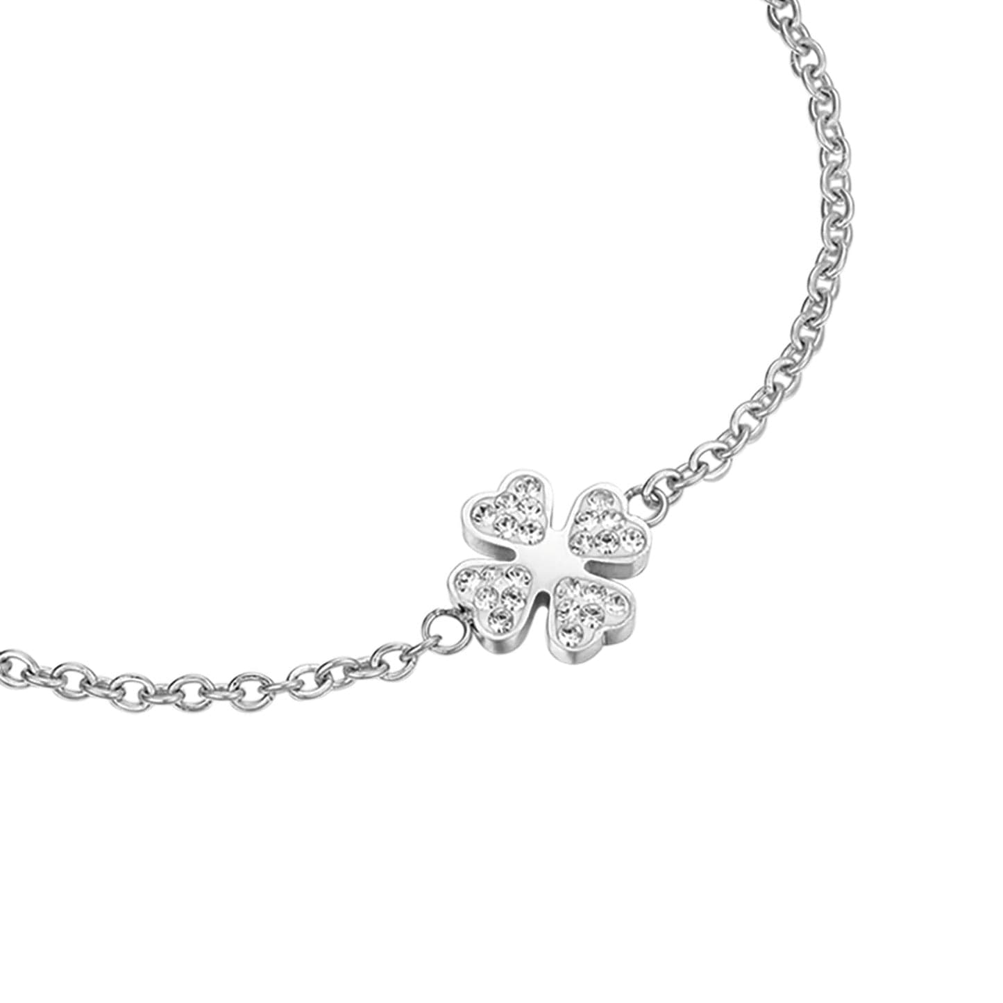 Luca Barra -  BRACCIALE DONNA IN ACCIAIO CON QUADRIFOGLIO E CRISTALLI in Bracciali Alba Gioielli - Casoria, commercioVirtuoso.it