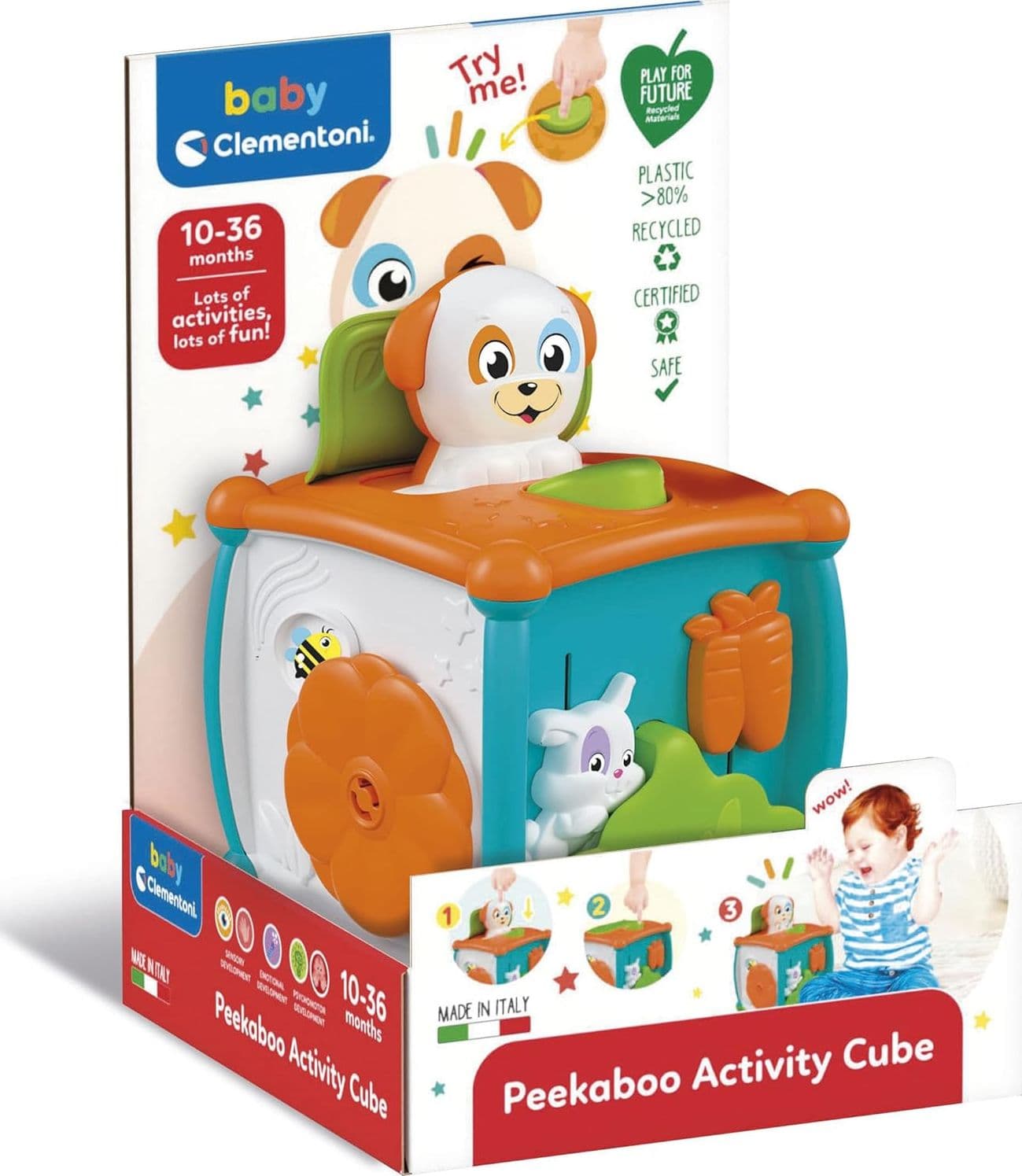Clementoni - Baby Peekabo Activity Cube 17672 in prodotto Centro Bimbo - Siderno, commercioVirtuoso.it