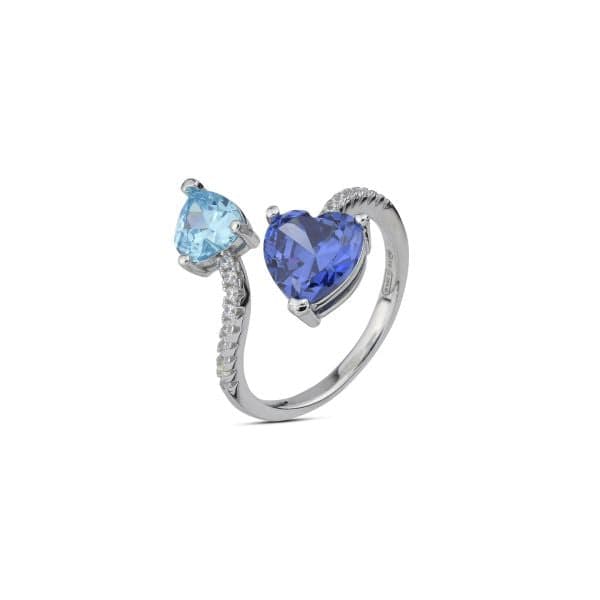 Boccadamo - Anello con due zirconi a cuore tanzanite e acquamarina in Anelli Alba Gioielli - Casoria, commercioVirtuoso.it