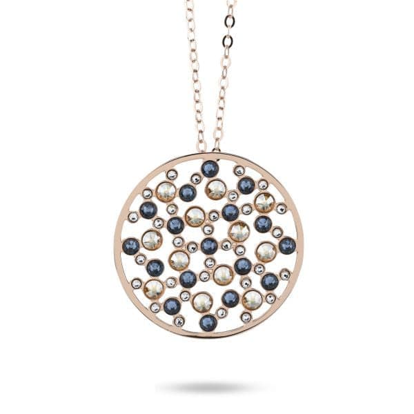 Boccadamo  -  Collana cerchio placcata oro rosa con pendente grande di cristalli crystal, denim blue e golden shadow
