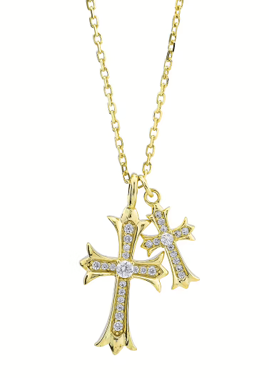 Boccadamo - Collana in argento placcato oro giallo con due pendenti, una croce copta di zirconi in Collane Alba Gioielli - Casoria, commercioVirtuoso.it