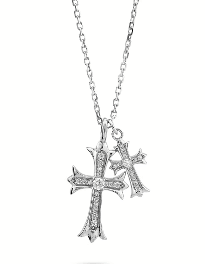 Boccadamo -  Collana in argento rodiato con due pendenti, una croce copta di zirconi in Collane Alba Gioielli - Casoria, commercioVirtuoso.it