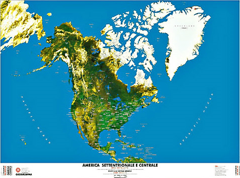 GEOGRAMMA - MAPPA AMERICA SETTENTRIONALE E CENTRALE CARTA SATELLITARE 136,5X100CM scala 1:16.000.000