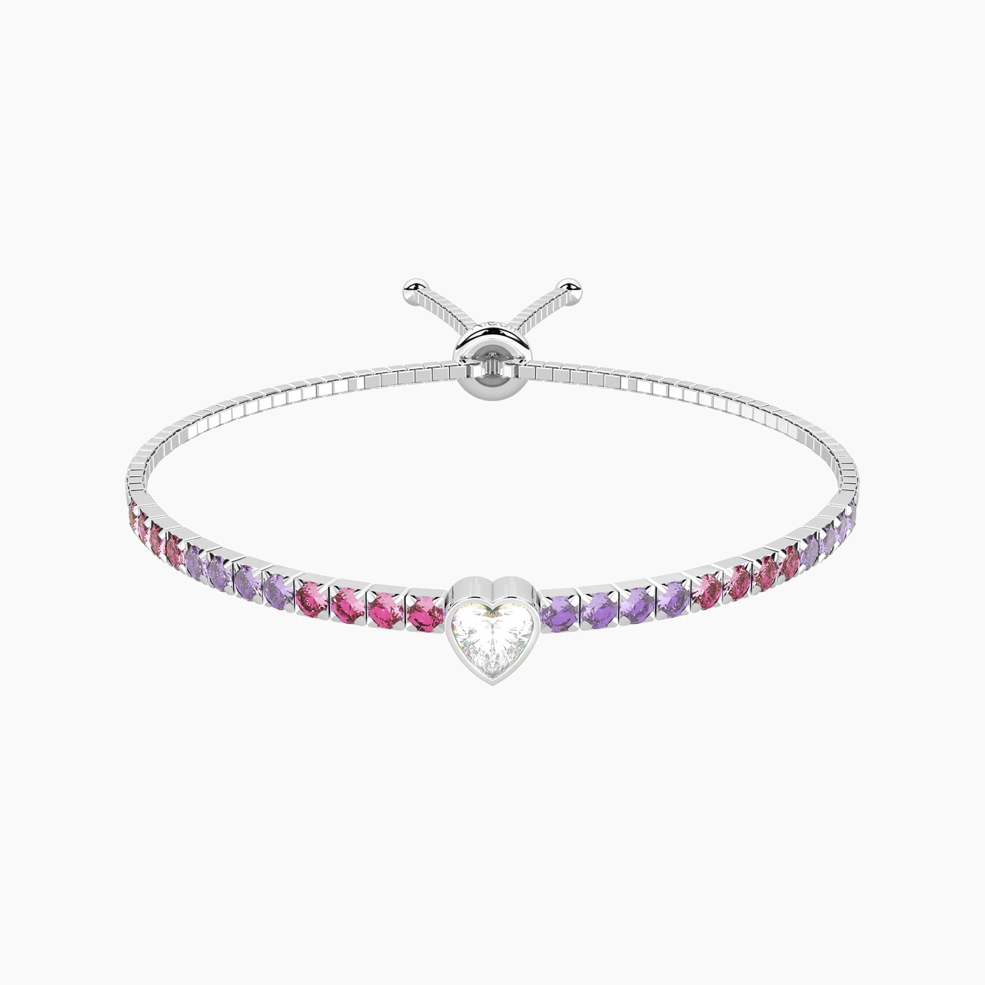 Kidult  -  Bracciale tennis regolabile rosa e viola con cuore  CUORE | TI VOGLIO BENE