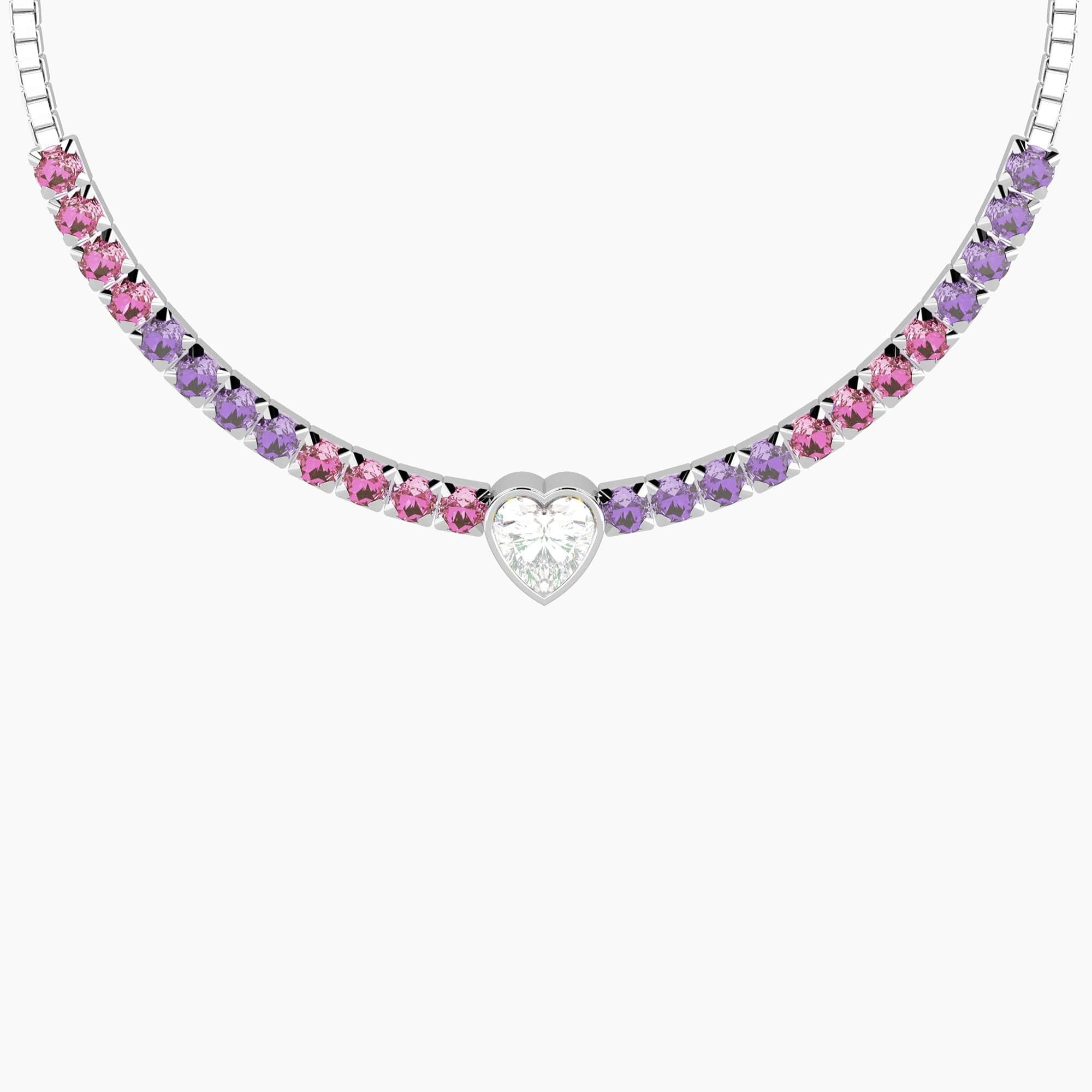 Kidult  -  Bracciale tennis regolabile rosa e viola con cuore  CUORE | TI VOGLIO BENE in Bracciali Alba Gioielli - Casoria, commercioVirtuoso.it