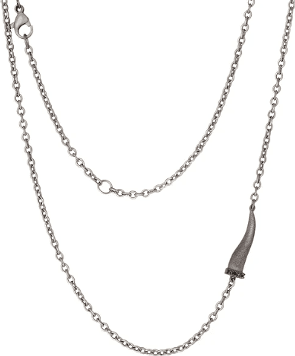 MANO J - COLLANA LINEA CHARMS CON CORNETTO IN TITANIO, 5 DIAMANTI BLACK E CATENA