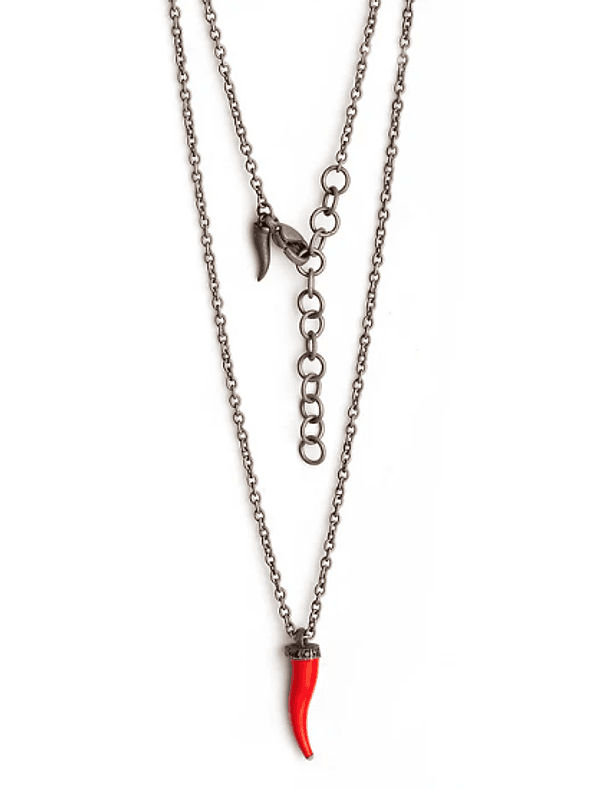 MANO J -  COLLANA LINEA CHARMS CON CORNETTO ROSSO, 5 DIAMANTI BLACK E CATENA