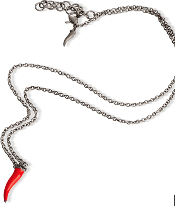 MANO J - COLLANA LINEA CHARMS CON CORNETTO ROSSO, 5 DIAMANTI BLACK E CATENA in Collane Alba Gioielli - Casoria, commercioVirtuoso.it