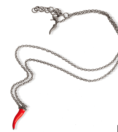 MANO J - COLLANA LINEA CHARMS CON CORNETTO ROSSO, 5 DIAMANTI BLACK E CATENA in Collane Alba Gioielli - Casoria, commercioVirtuoso.it