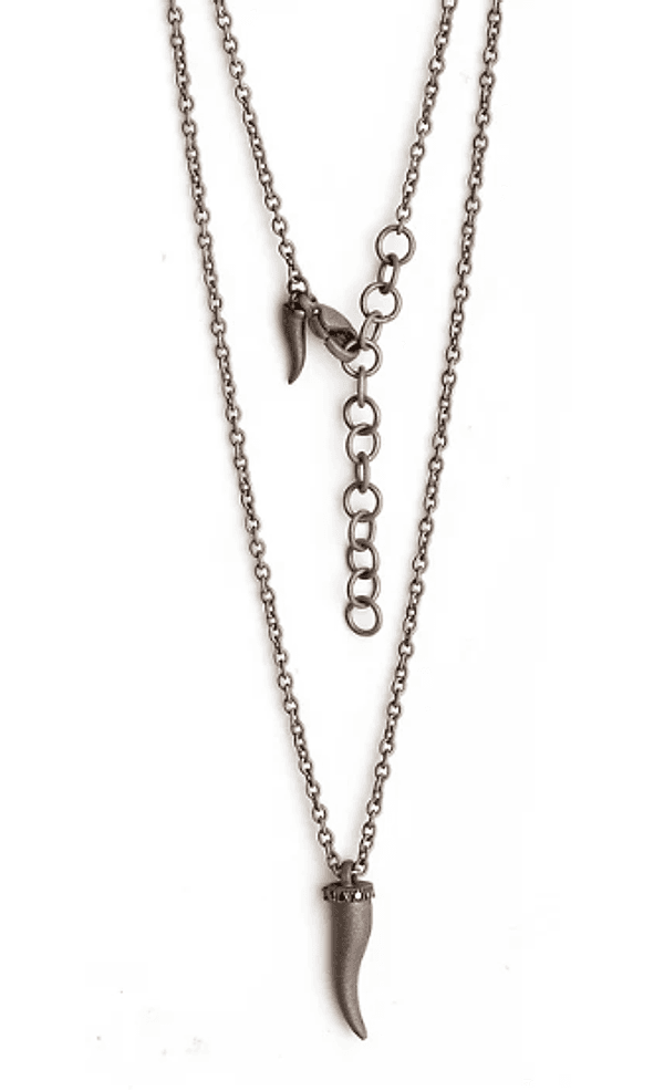 MANO J -  COLLANA LINEA CHARMS CON CORNETTO IN TITANIO, 5 DIAMANTI BLACK E CATENA
