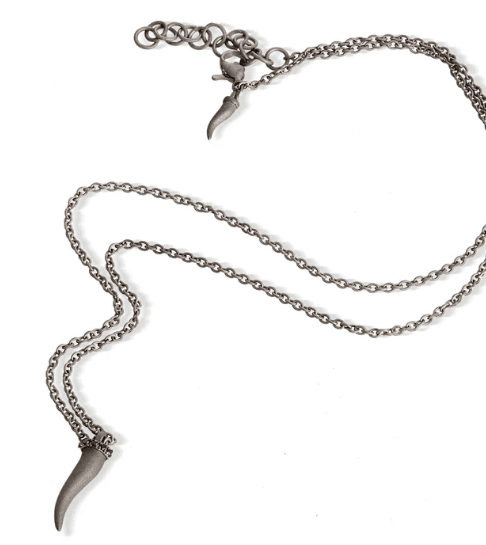 MANO J - COLLANA LINEA CHARMS CON CORNETTO IN TITANIO, 5 DIAMANTI BLACK E CATENA in Collane Alba Gioielli - Casoria, commercioVirtuoso.it