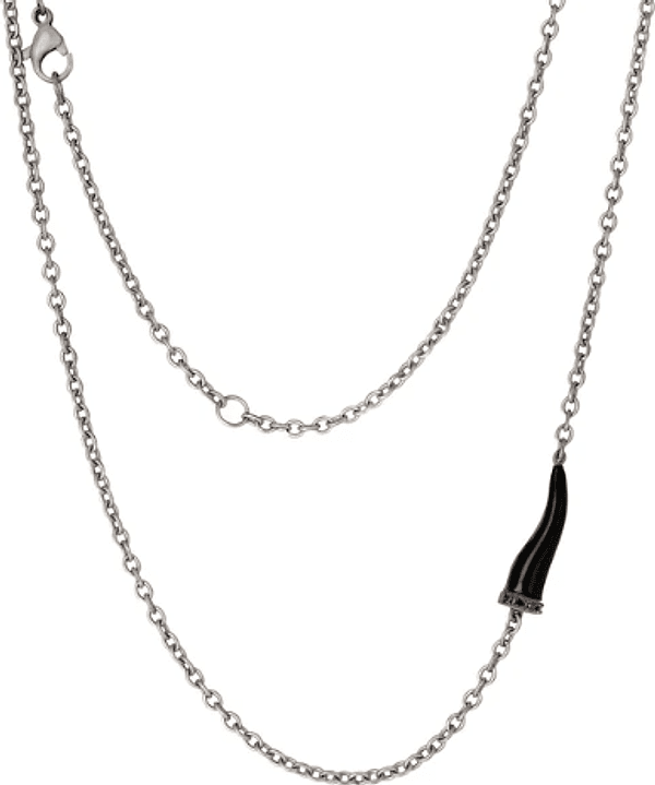 MANO J - COLLANA LINEA CHARMS CON CORNETTO IN TITANIO SMALTATO NERO, 5 BLACK E CATENA
