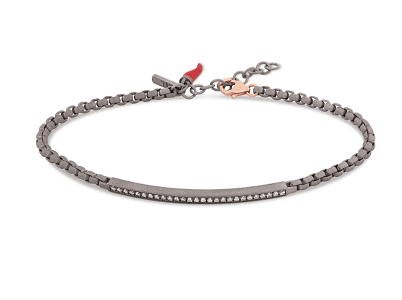 MANO J - BRACCIALE UOMO CON CATENINA SCOOBY DOO E TARGHETTA IN TITANIO CON DIAMANTI WHITE
