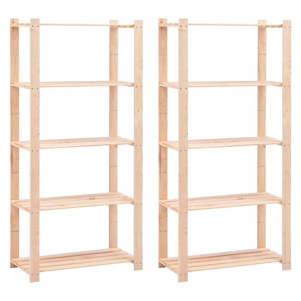 Set 2 Scaffali a 5 Livelli Organizer 80x38x170 cm in Massello Pino 250 kg
