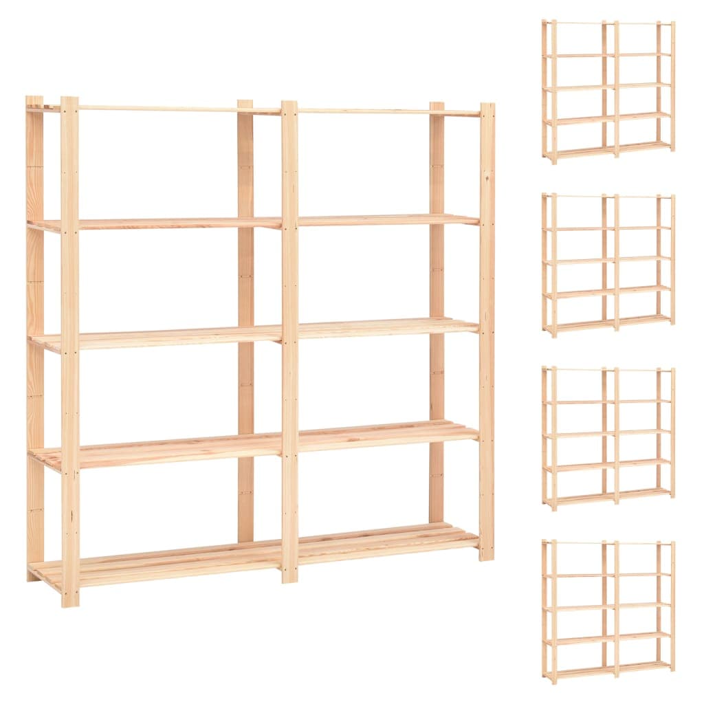 Set 5 pz Scaffali a 5 Livelli Organizer 170x38x170 cm Massello Pino 500kg in Scaffalature Esplodia - Napoli, commercioVirtuoso.it
