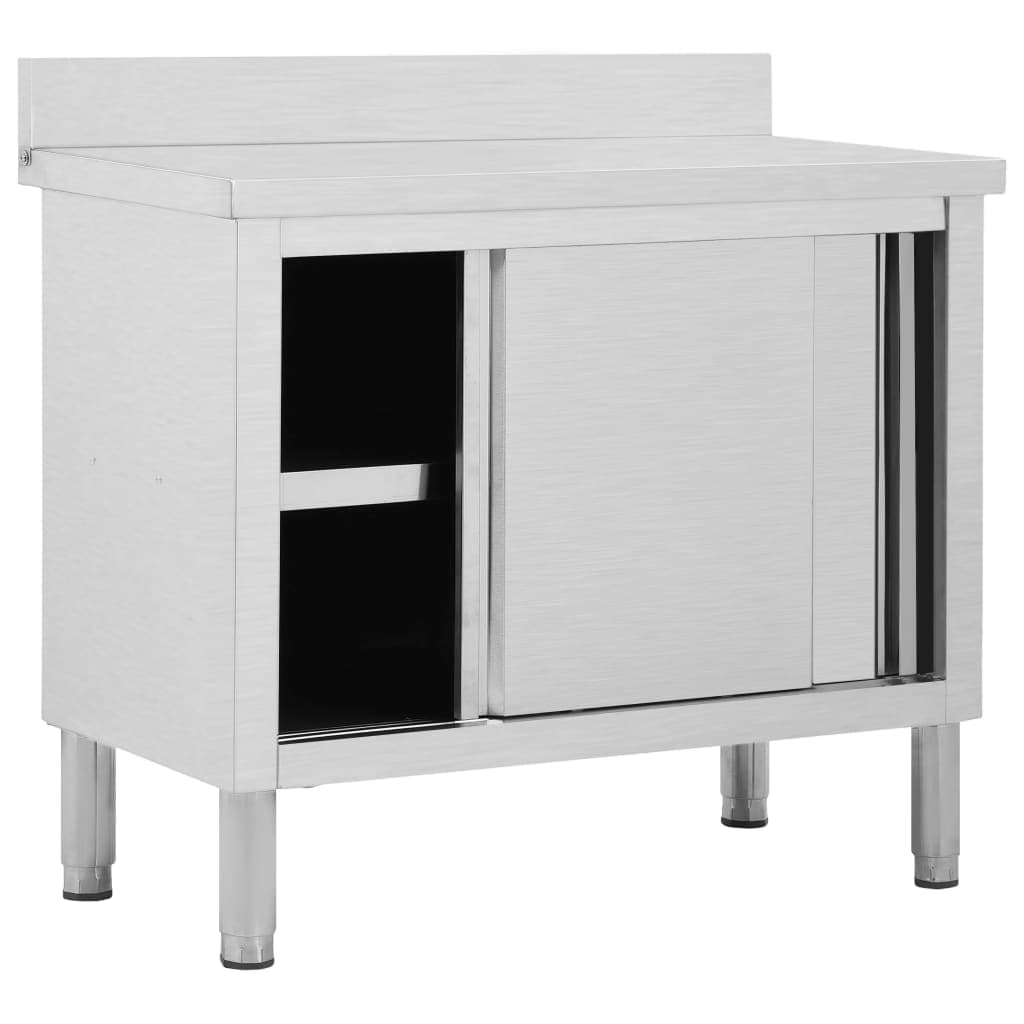Banco da Lavoro Cucina Ristoro con Ante Scorrevoli 100x50x(95-97)cm in Acciaio in Banchi da lavoro Esplodia - Napoli, commercioVirtuoso.it
