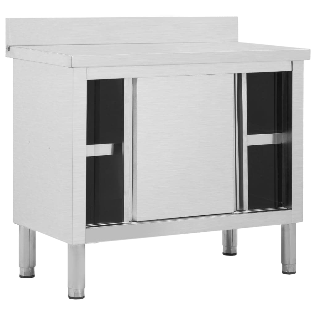 Banco da Lavoro Cucina Ristoro con Ante Scorrevoli 100x50x(95-97)cm in Acciaio in Banchi da lavoro Esplodia - Napoli, commercioVirtuoso.it