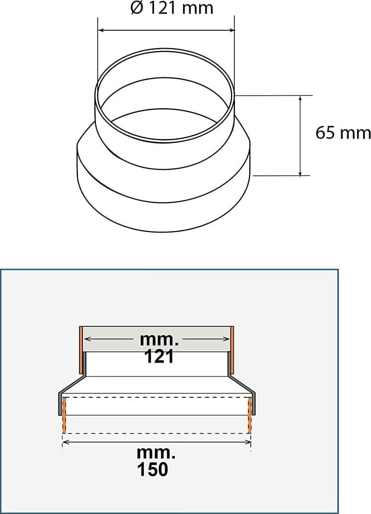 RIDUZIONE AERAZIONE CANALIZZATA Ø da 150 mm a 121 mm int.tubo - TUBO CAPPA in prodotto EuroStore07 - Alatri, commercioVirtuoso.it