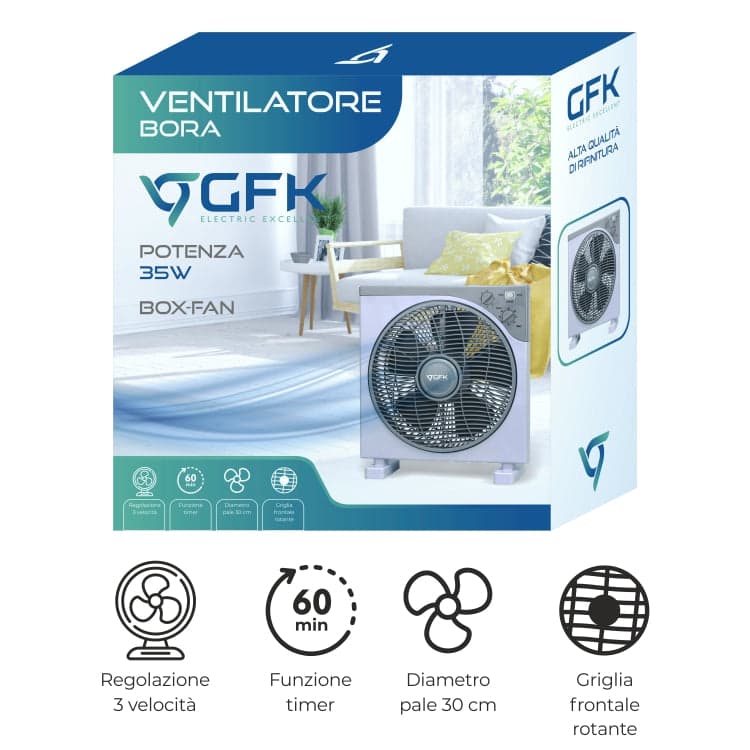 Ventilatore Box-Fan H 41 cm 35 Watt 3 Velocità Griglia Rotante in Ventilatori da tavolo Danyx - Casoria, commercioVirtuoso.it