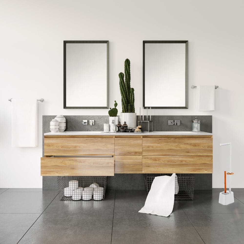 Piantana Bagno 2 braccia + Piantana Porta Scopino e Carta Bianco e Legno Bambù in Scopini e porta scopini Danyx - Casoria, commercioVirtuoso.it