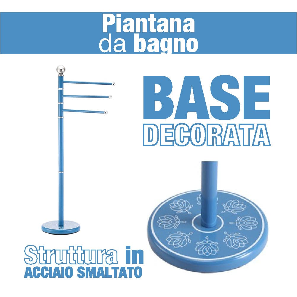Piantana Bagno Porta Asciugamani Acciaio Smaltato Base Decorata 3Braccia Azzurro in Portasciugamani da terra Danyx - Casoria, commercioVirtuoso.it
