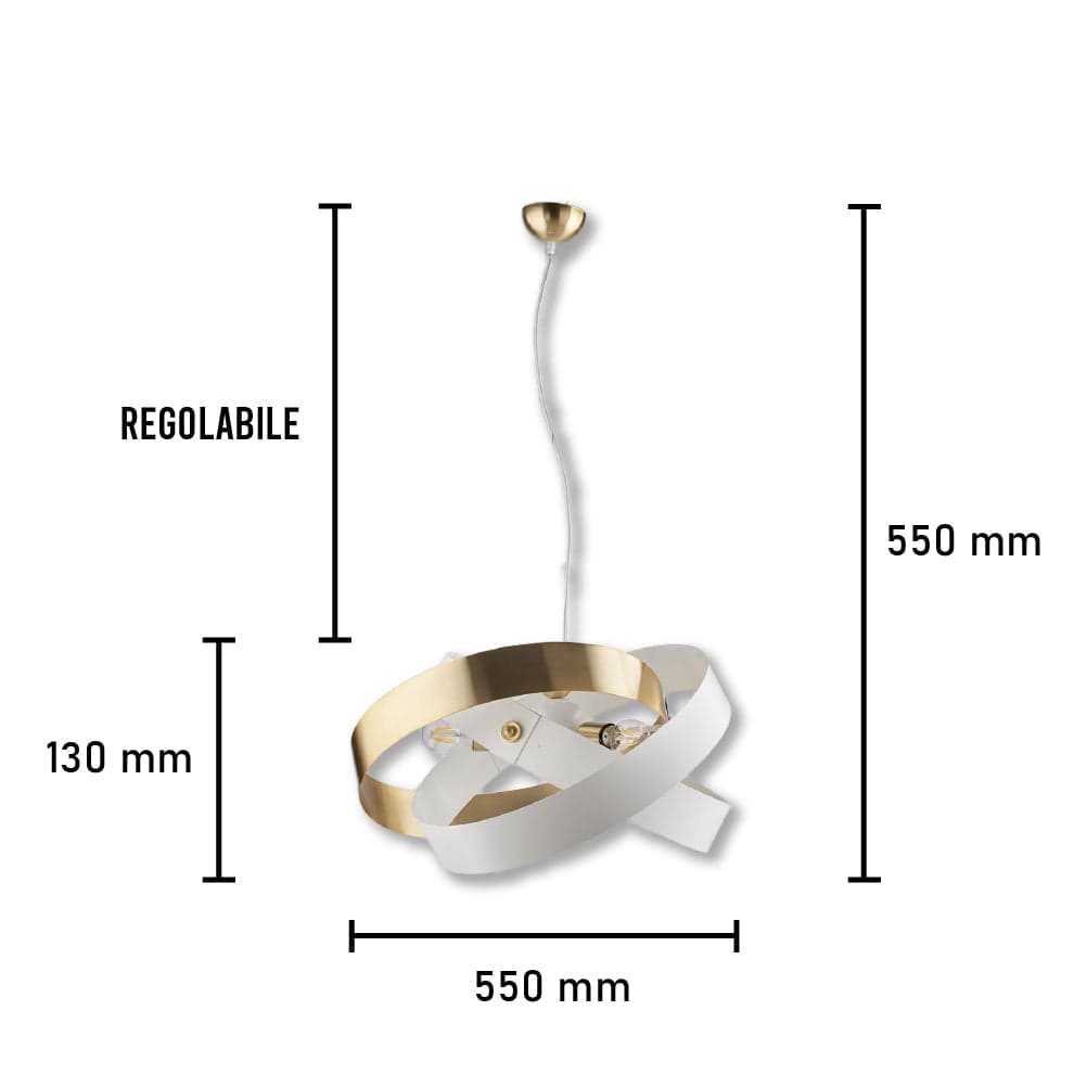 Lampadario Sospensione Metallo Verniciato Elvis 3 Luci E27 Bianco/Oro Moderno in Lampade a sospensione Danyx - Casoria, commercioVirtuoso.it