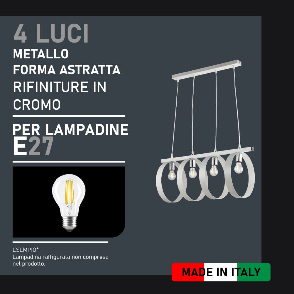 Lampadario Sospensione Metallo verniciato Barbara 4 Luci E27 Bianco/Cromo in Lampade a sospensione Danyx - Casoria, commercioVirtuoso.it