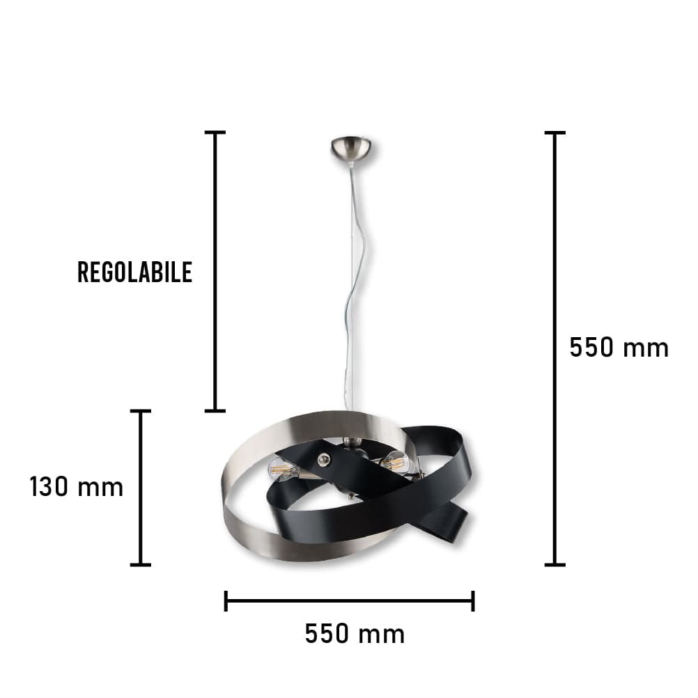 Lampadario Sospensione Metallo Verniciato Elvis 3 Luci E27 Nero/Cromo Moderno in Lampade a sospensione Danyx - Casoria, commercioVirtuoso.it