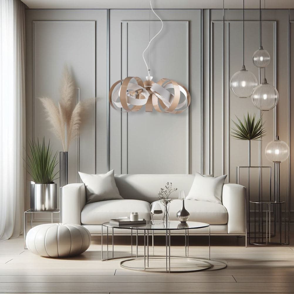 Lampadario Sospensione Metallo Verniciato Valeria  5 luci E14 Bianco/Tortora in Lampade a sospensione Danyx - Casoria, commercioVirtuoso.it