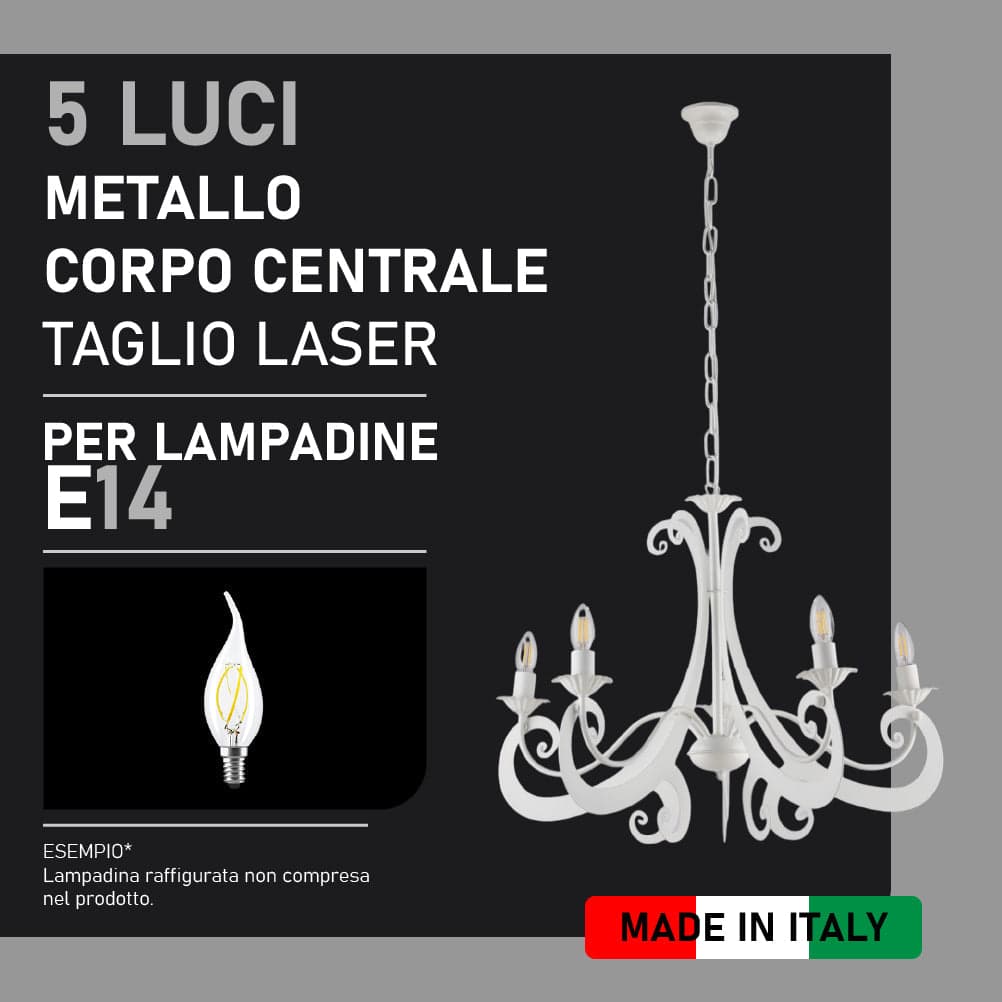 Lampadario Sospensione Metallo Verniciato Camilla 5 luci E14 Bianco in Lampade a sospensione Danyx - Casoria, commercioVirtuoso.it
