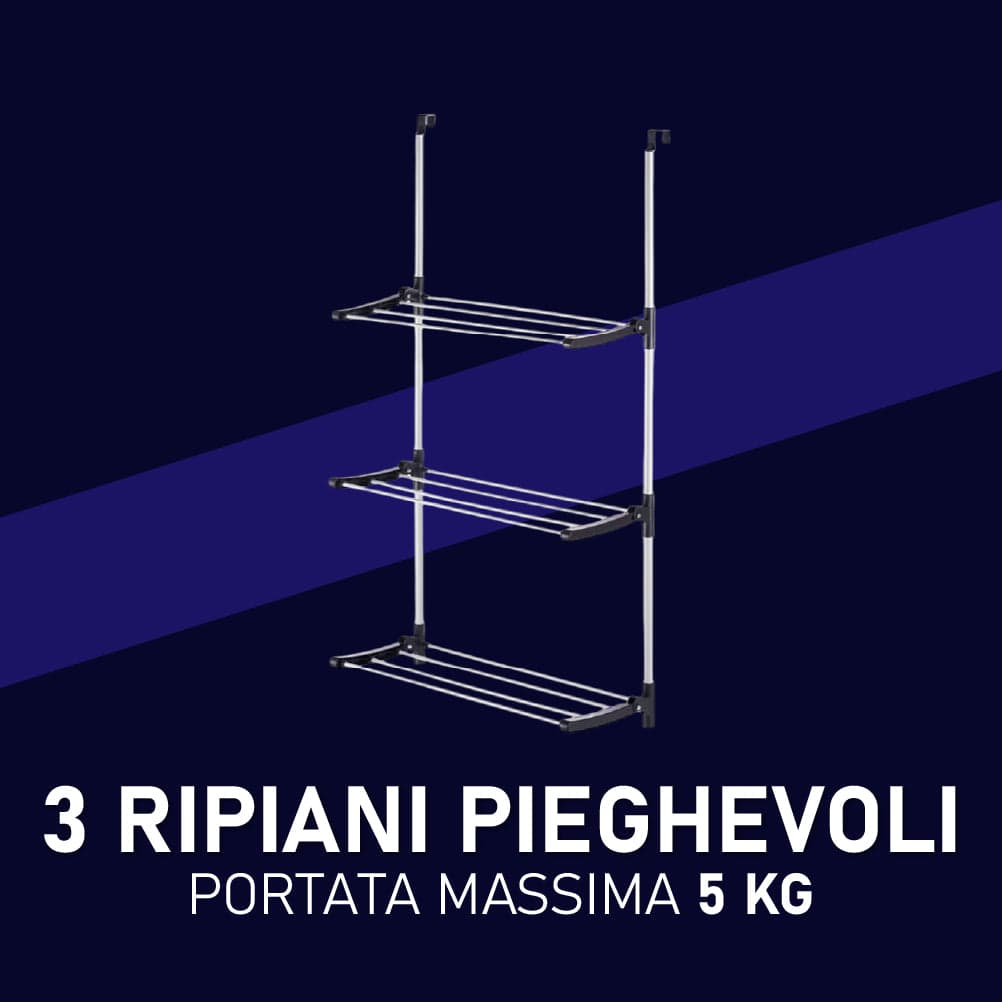 Stendino Pieghevole 3Piani in metallo Zincato e Plastica Stendino per Termosifone Dietro Porta Silver e Nero in Stendini Danyx - Casoria, commercioVirtuoso.it