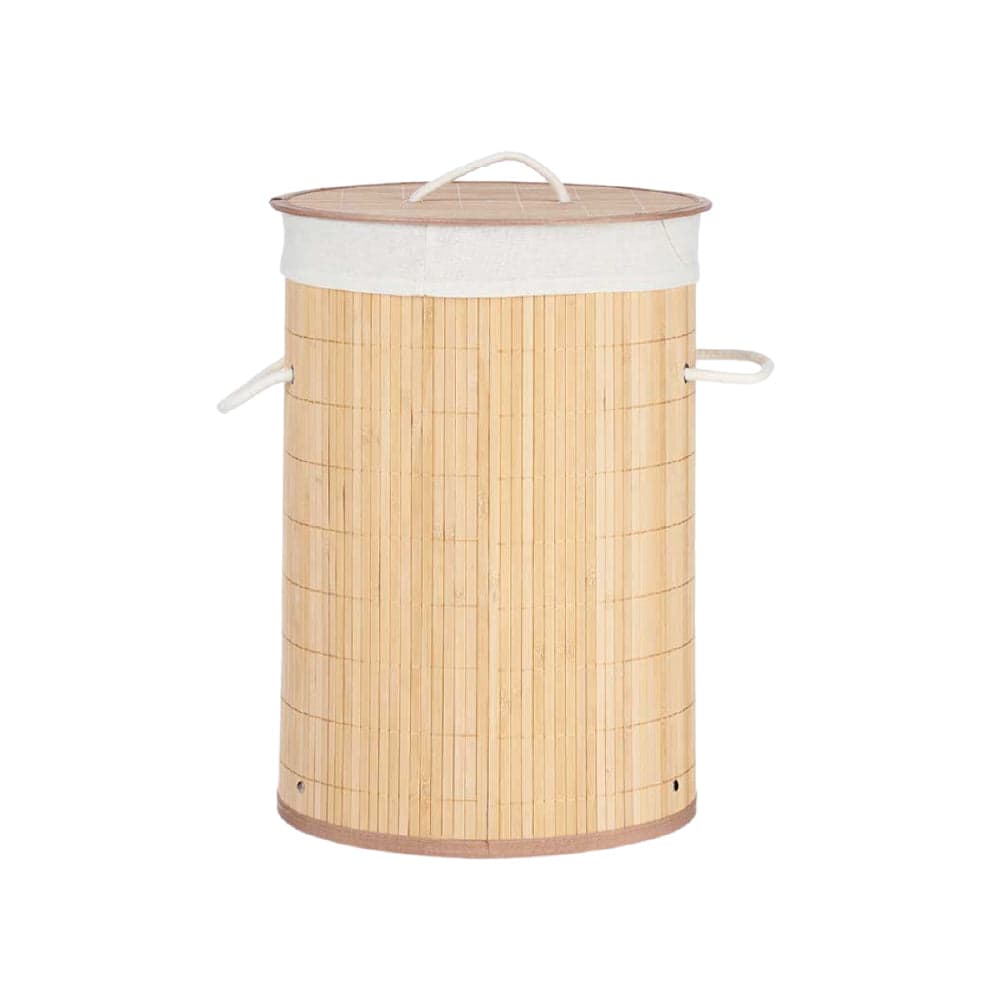 Cesta Porta Biancheria in Bambù con Coperchio 2 Manici Capacità 48Lt Bianco