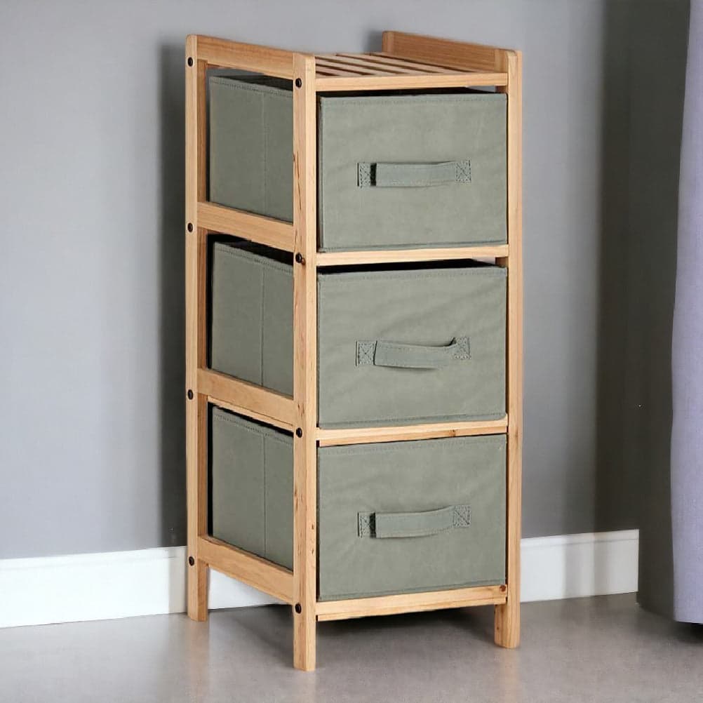 Mobile Cassettiera 3 Cassetti in Legno Naturale e Stoffa Colore Grigio H 70cm in Comò e cassettiere Danyx - Casoria, commercioVirtuoso.it
