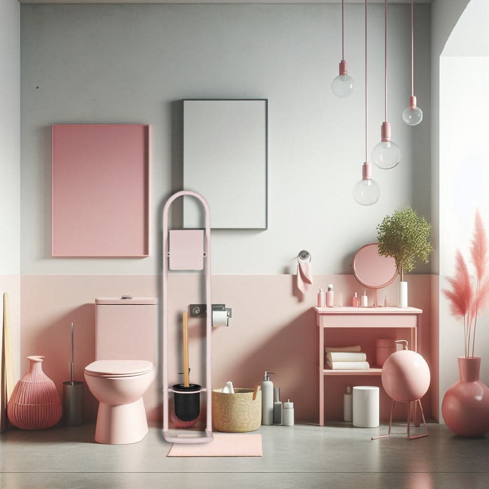 Piantana Portarotolo e Portascopino Metallo Verniciato e Bambù Salvaspazio Rosa in Scopini e porta scopini Danyx - Casoria, commercioVirtuoso.it
