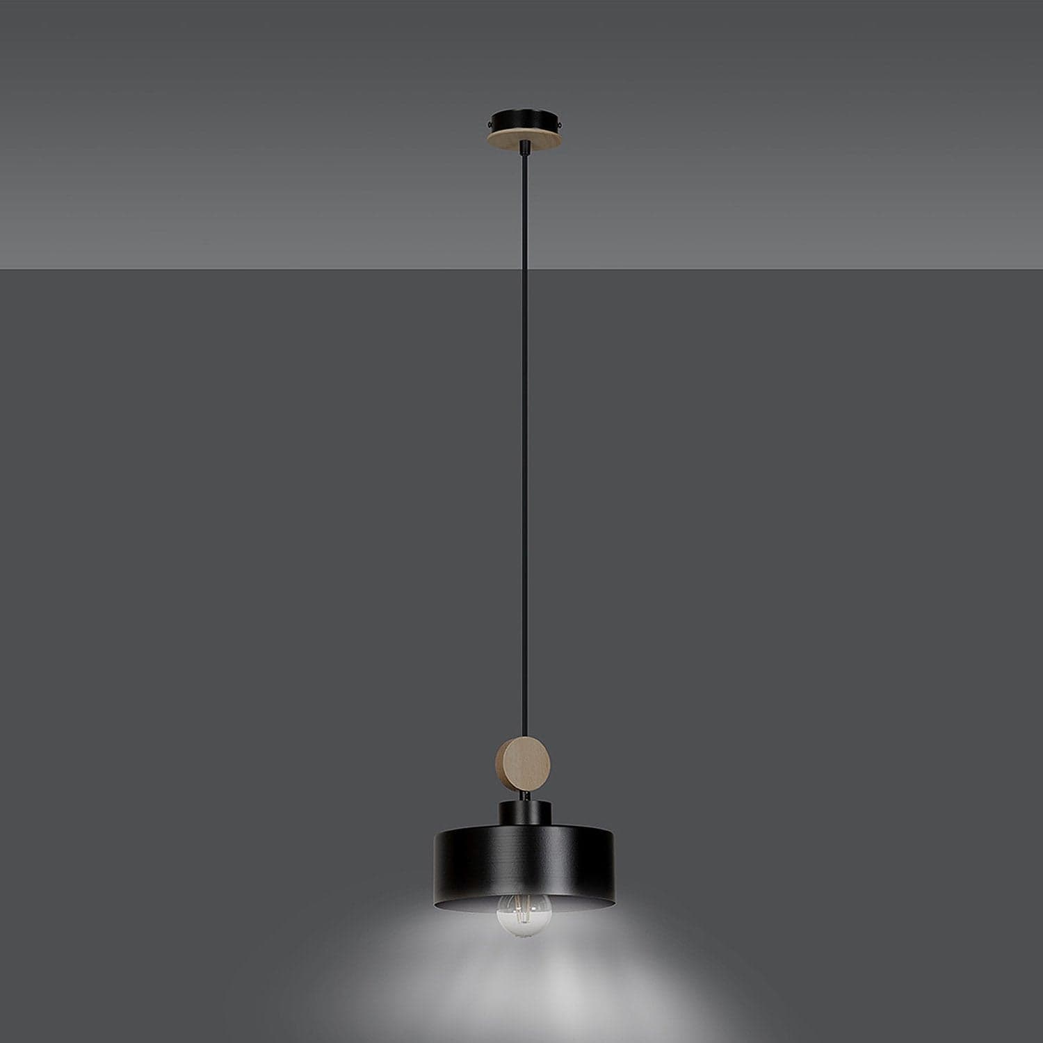 Sospensione 1 Luce Tuniso In Acciaio Nero E Legno Naturale in Lampade a sospensione LuceArt - Montecorvino Pugliano, commercioVirtuoso.it