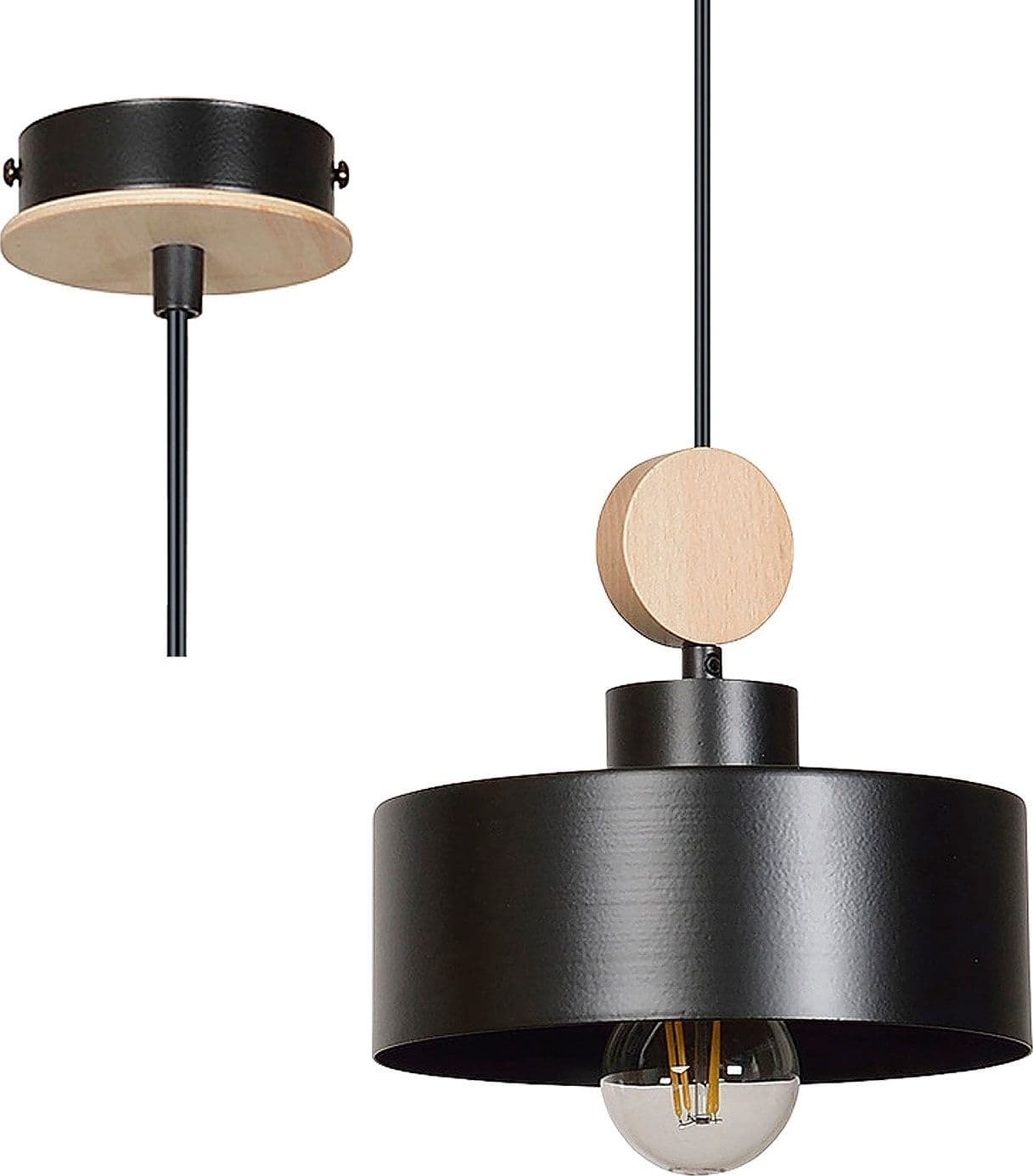 Sospensione 1 Luce Tuniso In Acciaio Nero E Legno Naturale in Lampade a sospensione LuceArt - Montecorvino Pugliano, commercioVirtuoso.it