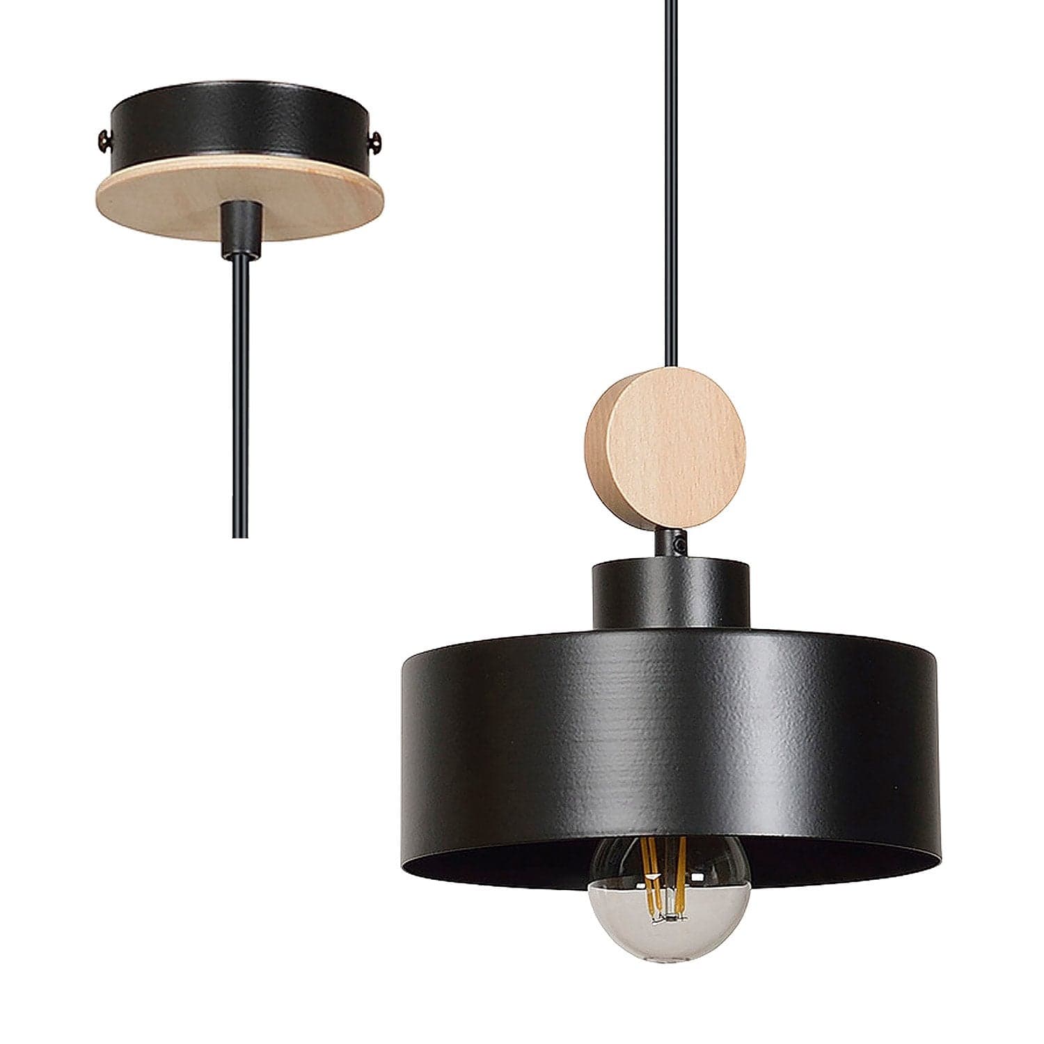 Sospensione 1 Luce Tuniso In Acciaio Nero E Legno Naturale in Lampade a sospensione LuceArt - Montecorvino Pugliano, commercioVirtuoso.it