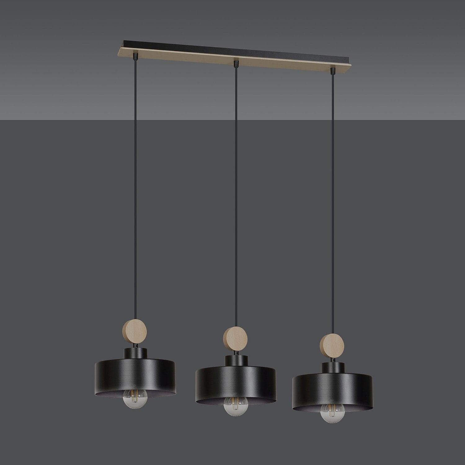 Lampadario 3 Luci Tuniso In Acciaio Nero E Paralumi Con Legno Naturale in Lampade a sospensione LuceArt - Montecorvino Pugliano, commercioVirtuoso.it