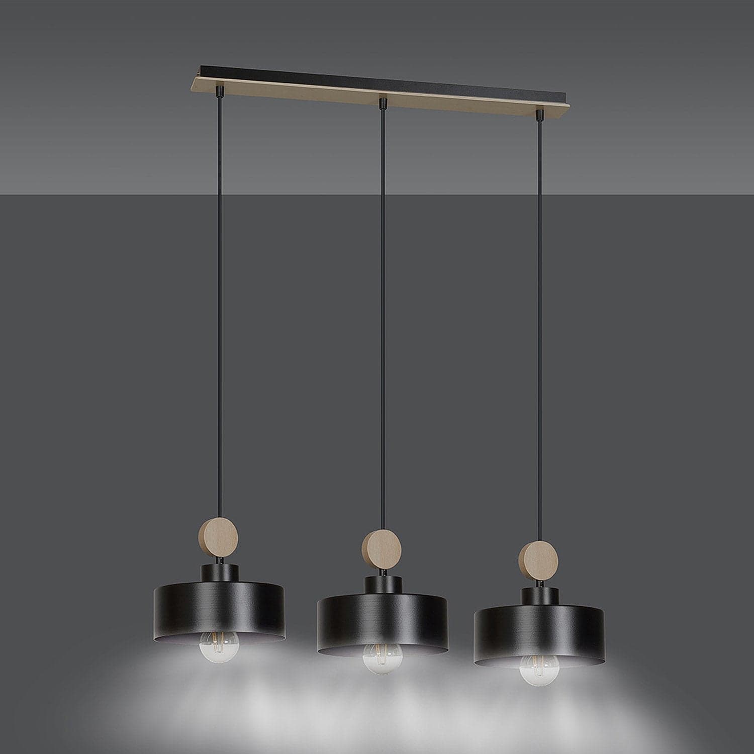 Lampadario 3 Luci Tuniso In Acciaio Nero E Paralumi Con Legno Naturale in Lampade a sospensione LuceArt - Montecorvino Pugliano, commercioVirtuoso.it